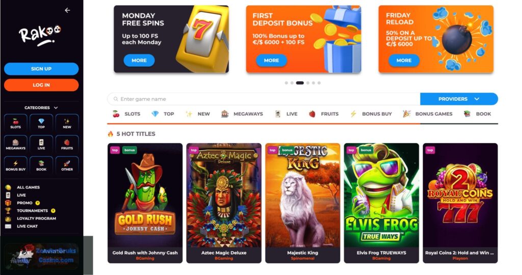 Homepage van Rakoo Casino
